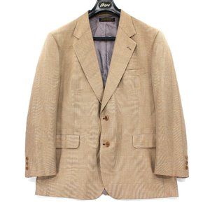 Brooks Brothers Tan Silk Houndstooth Check Single Breasted Sport Coat 44 Blazer